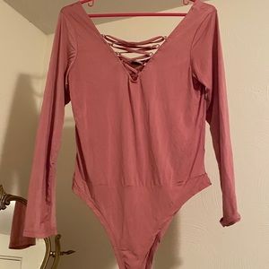 Pink Lace-up Bodysuit